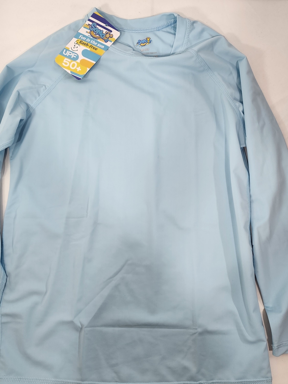 Swim Youth Size 10-12 Light Blue Long Sleeve Rash Guard Swim Shirt UPF 50+ NWT